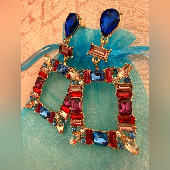Jewelry - Elegant Blue and Red Gemstone Earrings